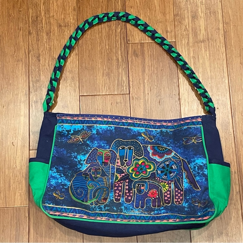 Laurel Burch Tote bag Dog Print Sequins and Beads Woven Handle 16"x10"x4" - Picture 7 of 12